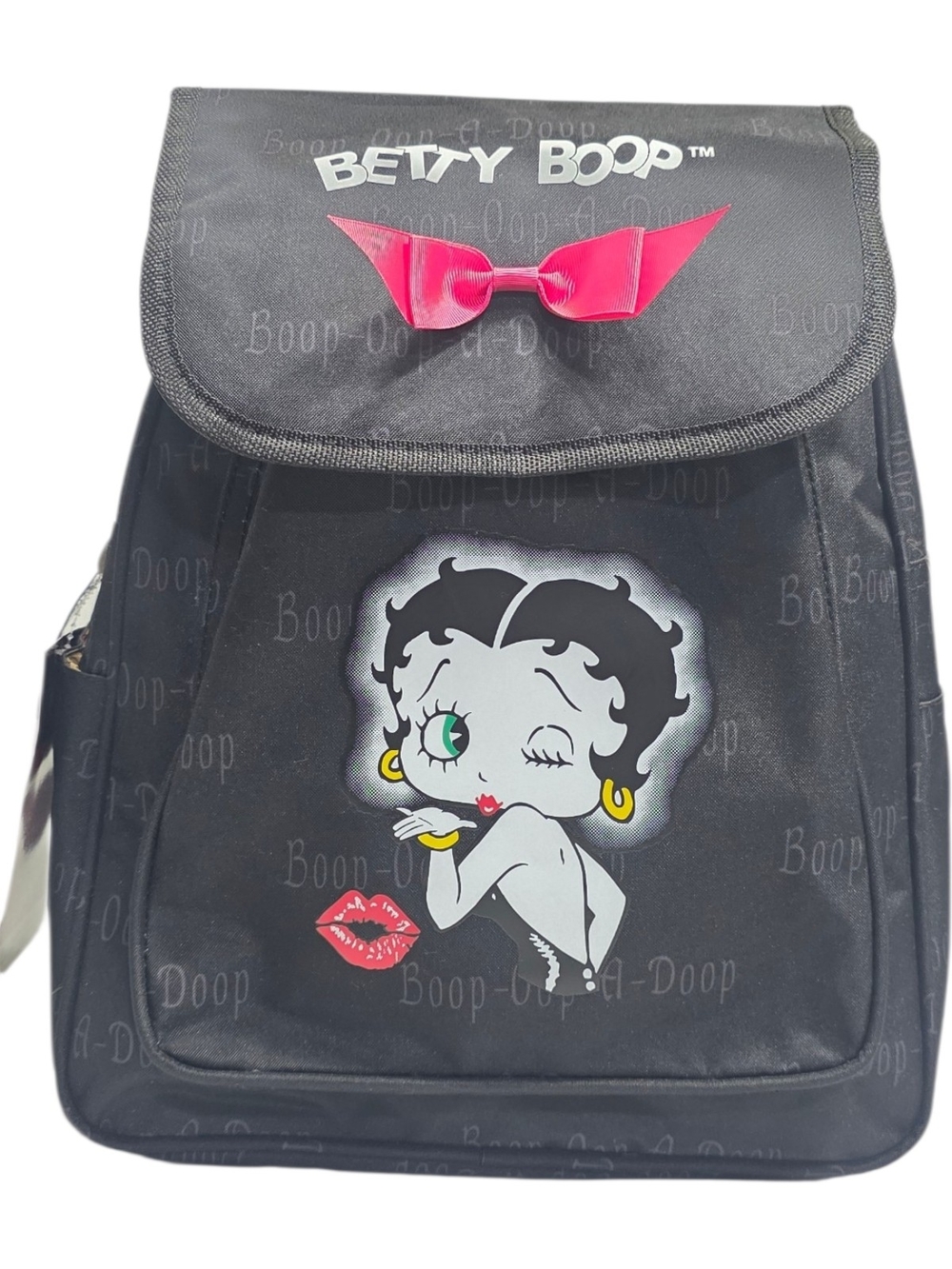 Betty Boop Boop-Oop-A-Doop Black Backpack Pink Bow Logo Print NWT